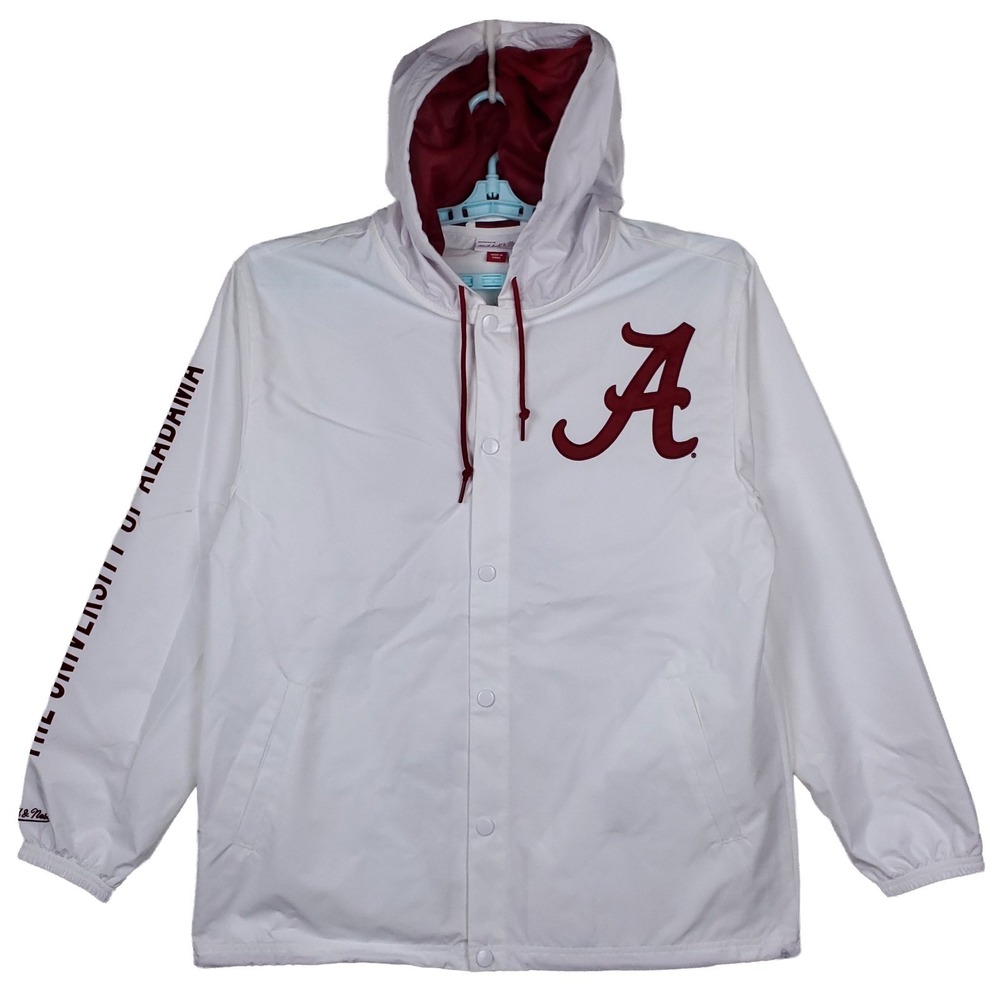 Alabama Crimson Tide Mitchell &‎ Ness NCAA Large Windbreaker Jacket White New